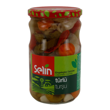 Gemüsevielfalt Selin Türlü Turşu | Eingelegte Gemüse | Bunte Vielfalt für herzhaften Genuss | 610 g Glas SELIN