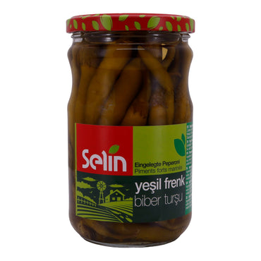 Peperoni Selin | Eingelegte grüne Jalapeños | In Essig | 580g Glas SELIN