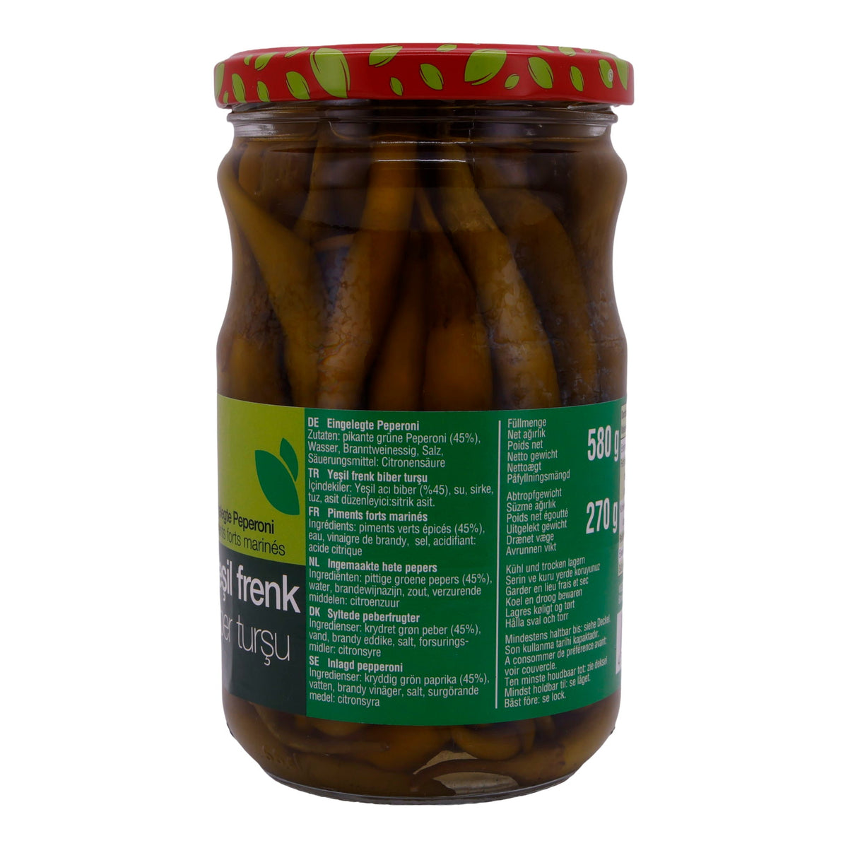 Peperoni Selin | Eingelegte grüne Jalapeños | In Essig | 580g Glas SELIN