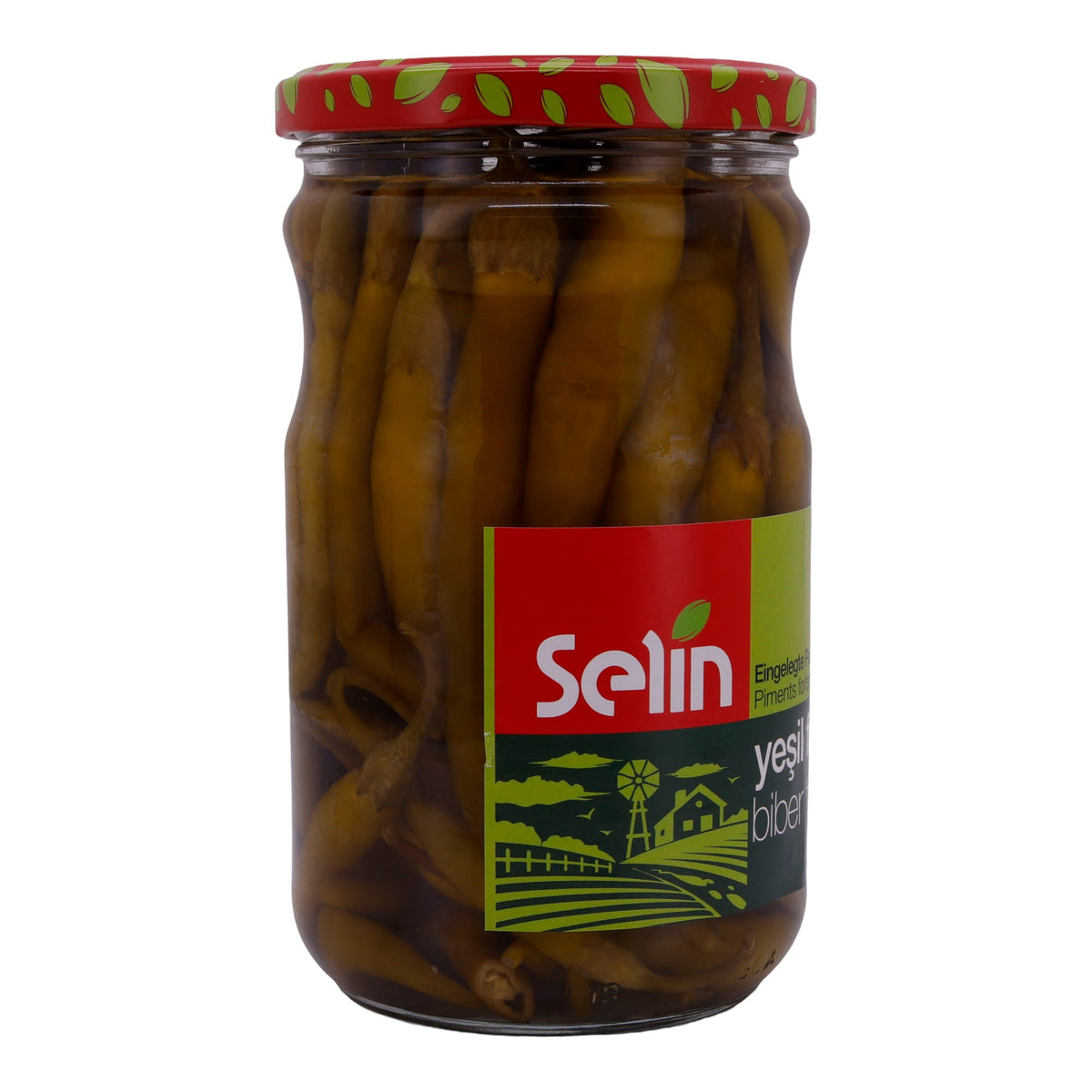 Peperoni Selin | Eingelegte grüne Jalapeños | In Essig | 580g Glas SELIN