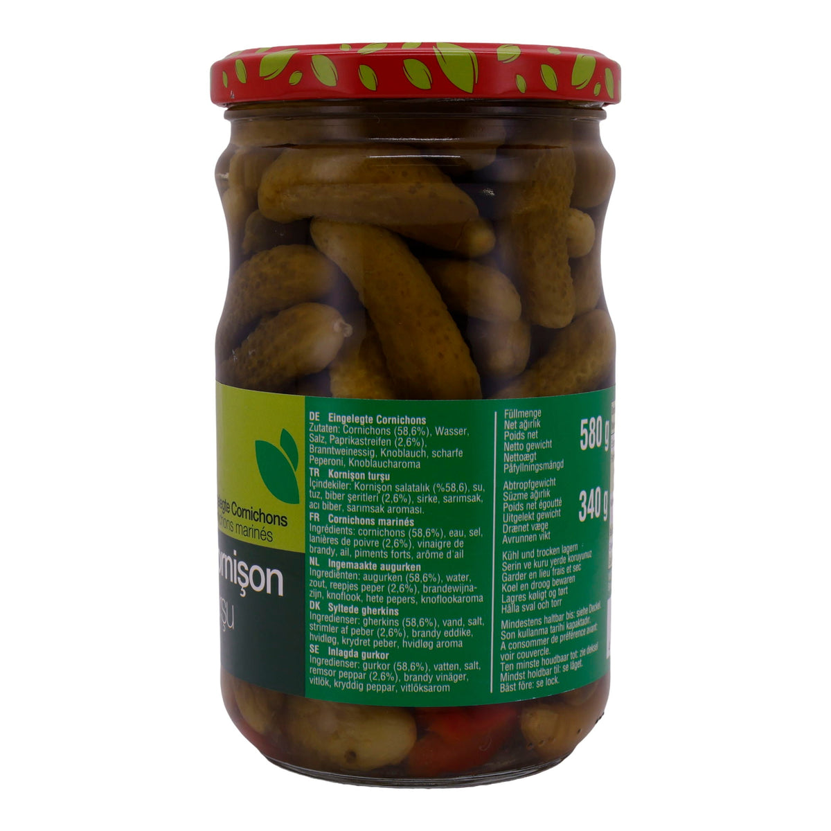 Cornichons Selin | Gemüse | In Essig mit Paprika und Knoblauch | 580g