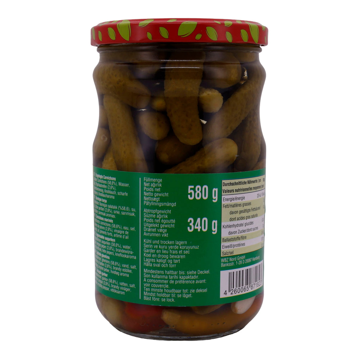 Cornichons Selin | Gemüse | In Essig mit Paprika und Knoblauch | 580g