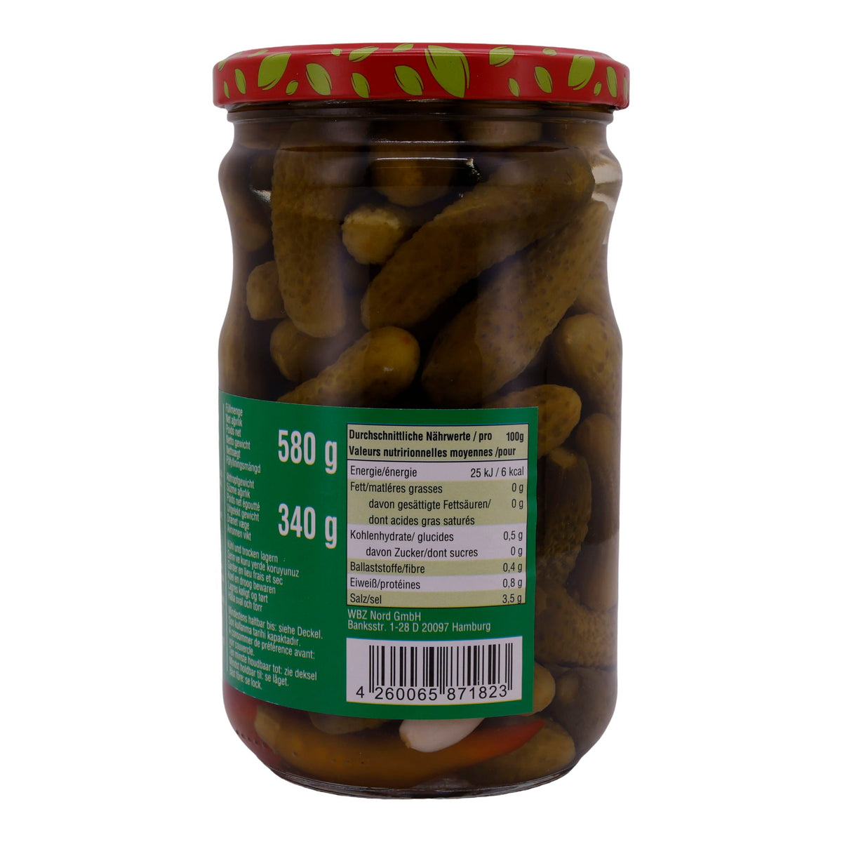 Cornichons Selin | Gemüse | In Essig mit Paprika und Knoblauch | 580g