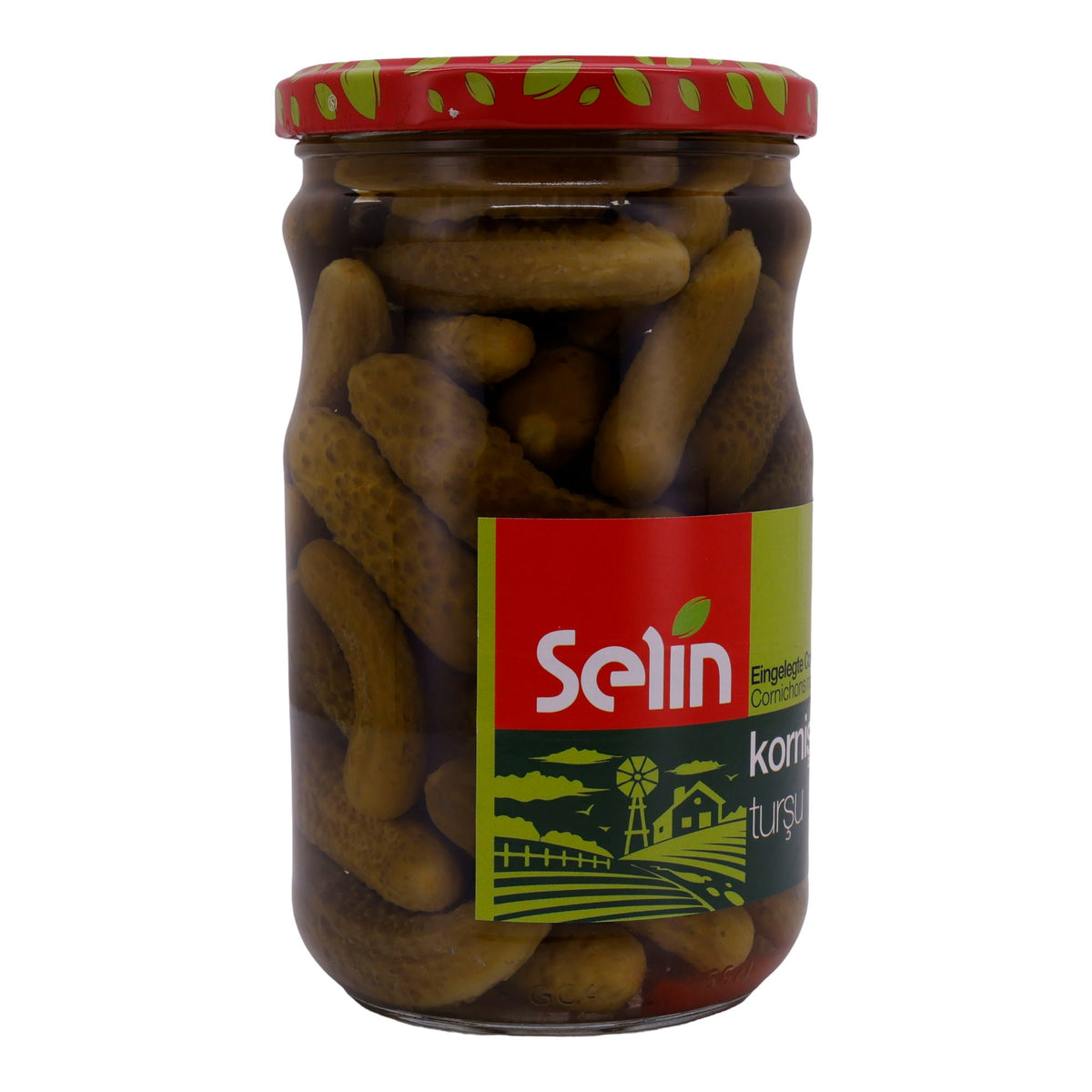 Cornichons Selin | Gemüse | In Essig mit Paprika und Knoblauch | 580g
