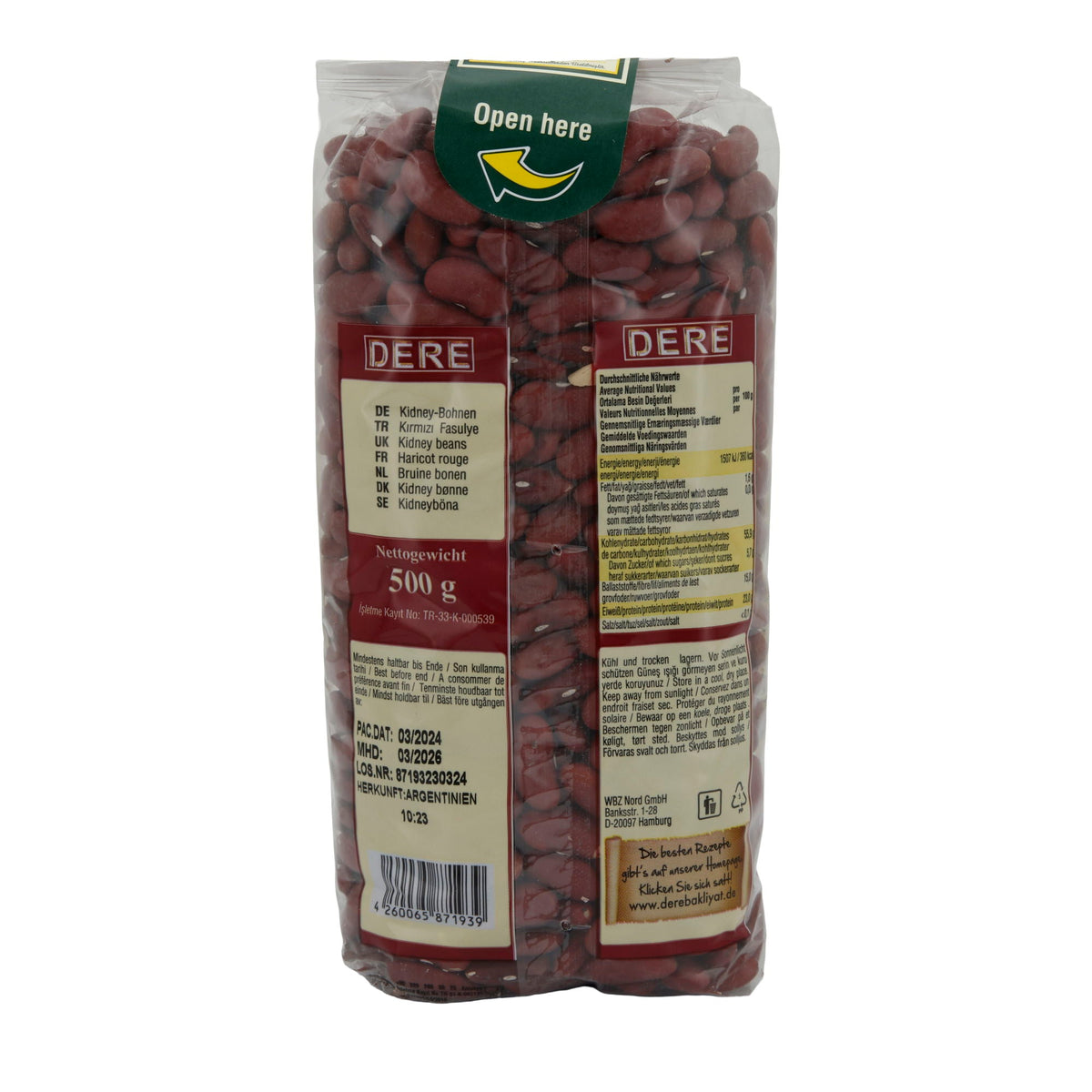 Bohnen Dere | Rote Kidneybohnen | Hochwertig | 500g DERE