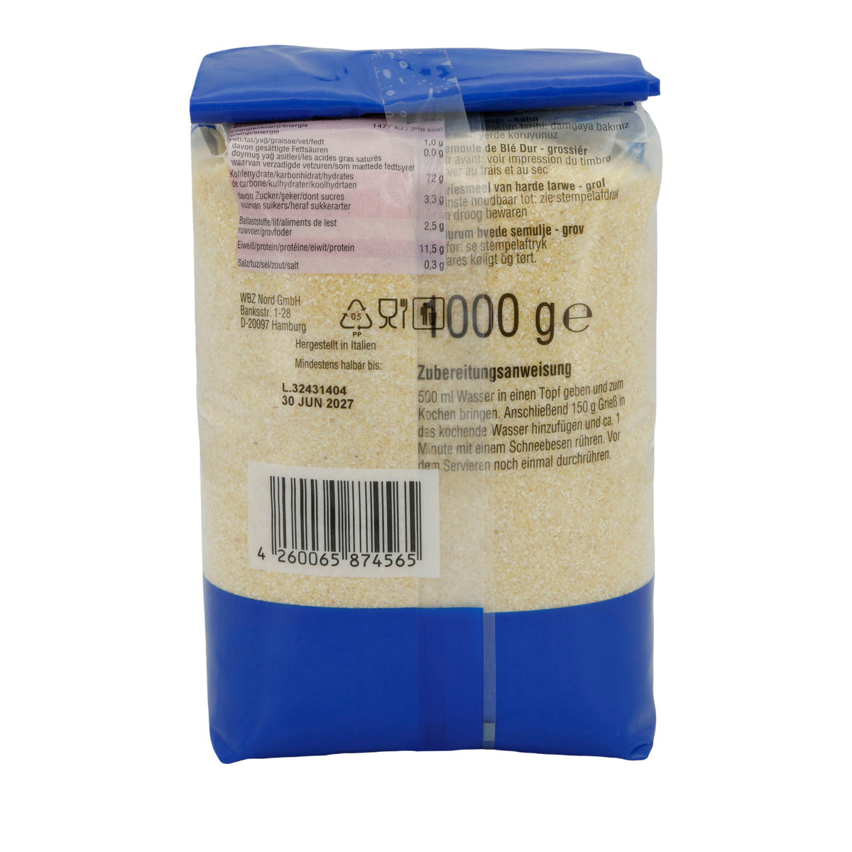 Hartweizengrieß grob Dere | Mehl | Ideal für vielfältige Gerichte | 1000g DERE