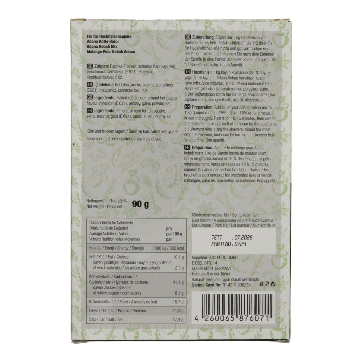 Fix-Mischung Öz Antep | Adana Kebap Harcı | Für Hackfleischspieße | 90g Packung ÖZ ANTEP