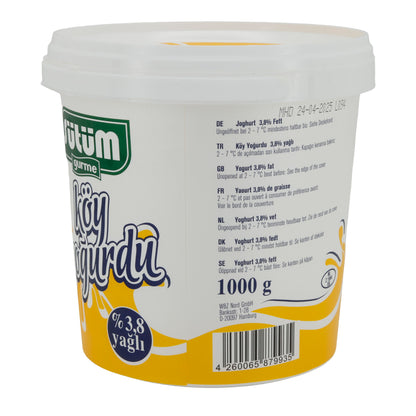Dorfjoghurt Sütüm Köy Yoğurdu | Yogurt | Yogurt tradizionale di villaggio con 3,8% di grassi | 1000 g
