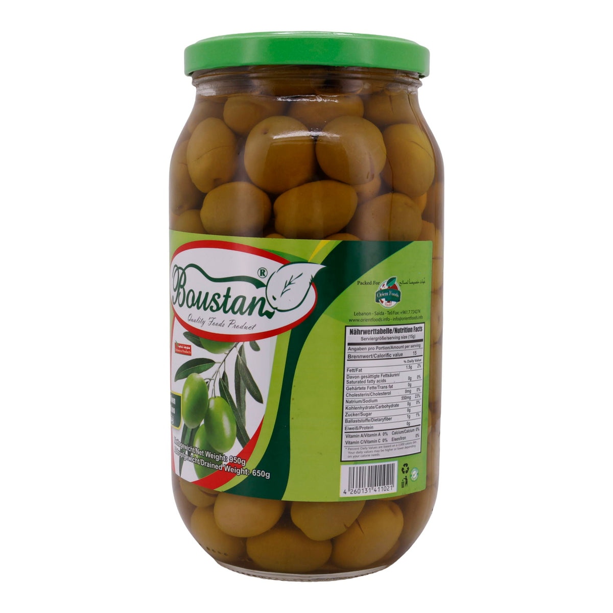 Grüne Oliven Boustan | Im Glas | 950 g – ohne Füllung