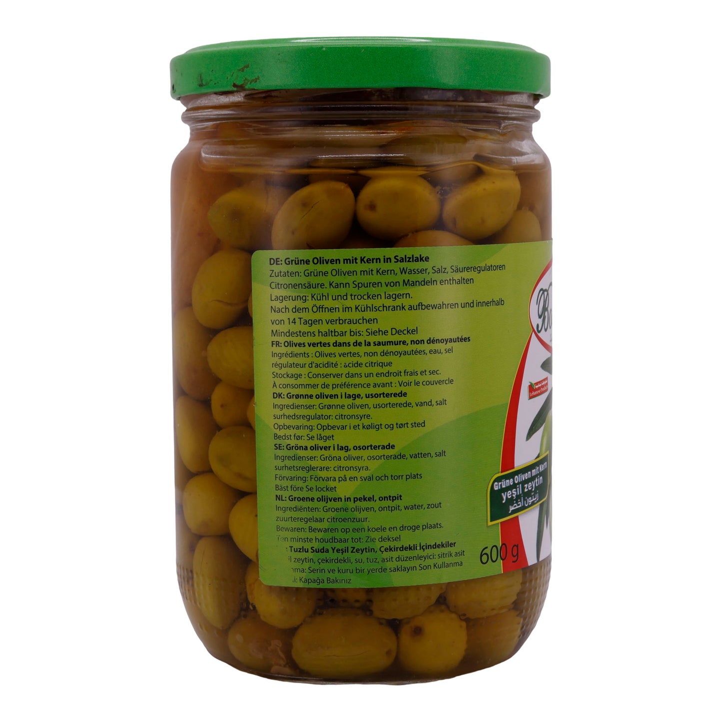 Olive verdi Boustan | Con nocciolo | In salamoia, qualità superiore | 600 g
