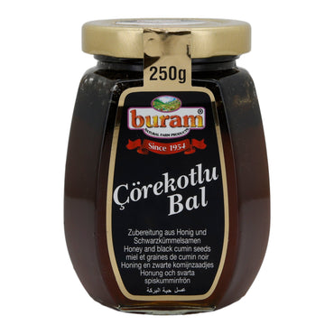 Çörekotlu Bal Buram | Honig | Honig mit Schwarzkümmelsamen | 250 g Glas BURAM