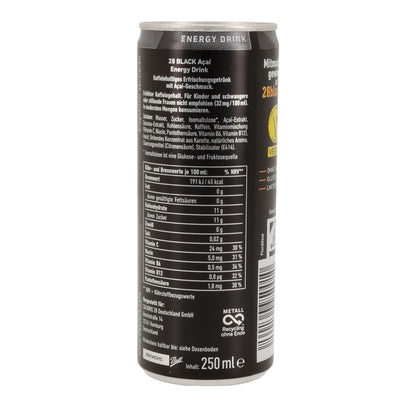 28 BLACK Energy Drink | Açaí-Geschmack | vegan & ohne Taurin | 250 ml