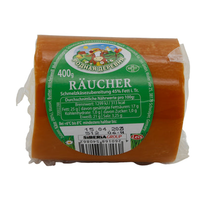 Formaggio fuso Rodnaya Derevnya Formaggio fuso affumicato | Formaggio fuso | Formaggio intensamente affumicato | 400 g