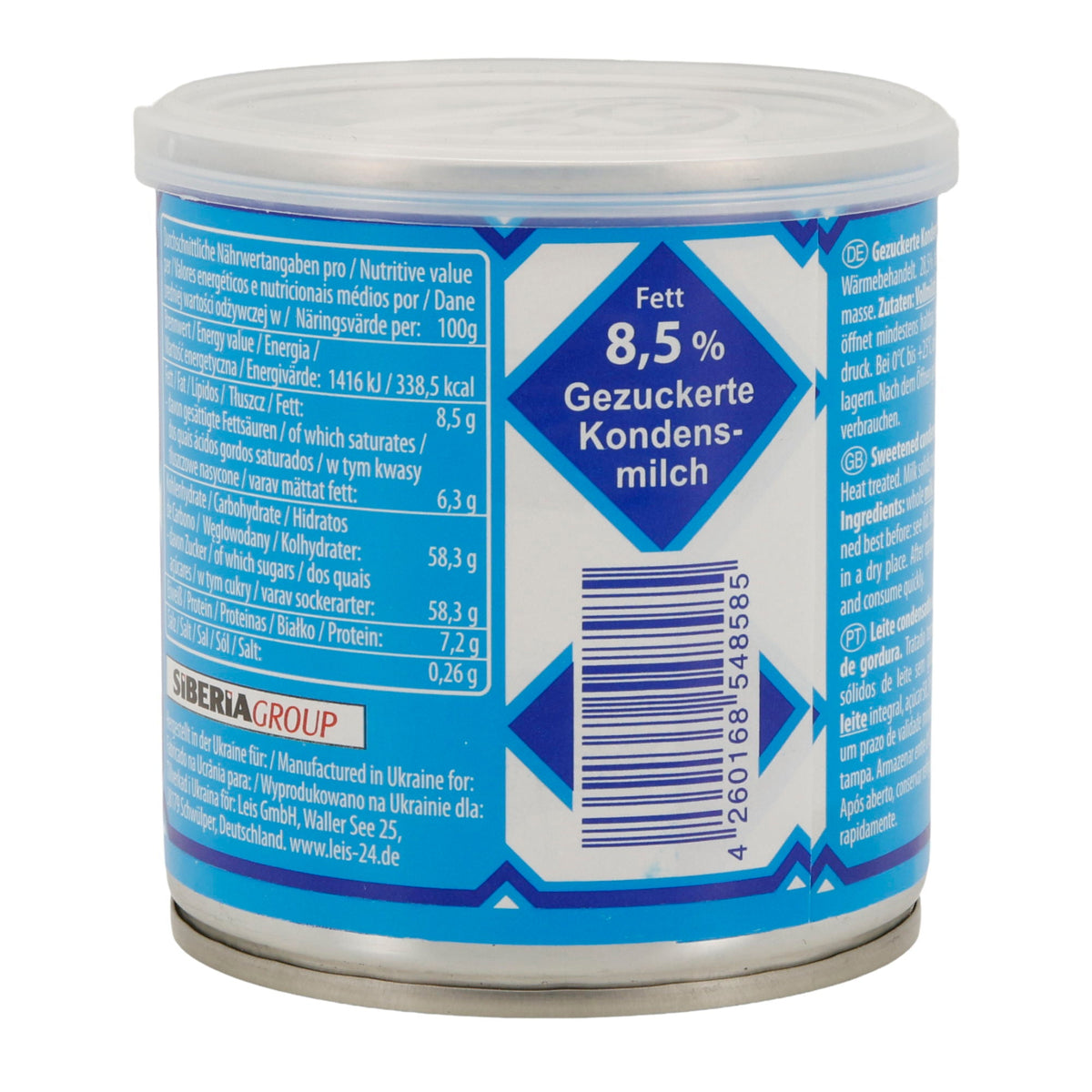 Gezuckerte Kondensmilch Leis | 8,5 % Fett | Cremig-süße Kondensmilch aus Vollmilch | 370 g (290 ml) LEIS