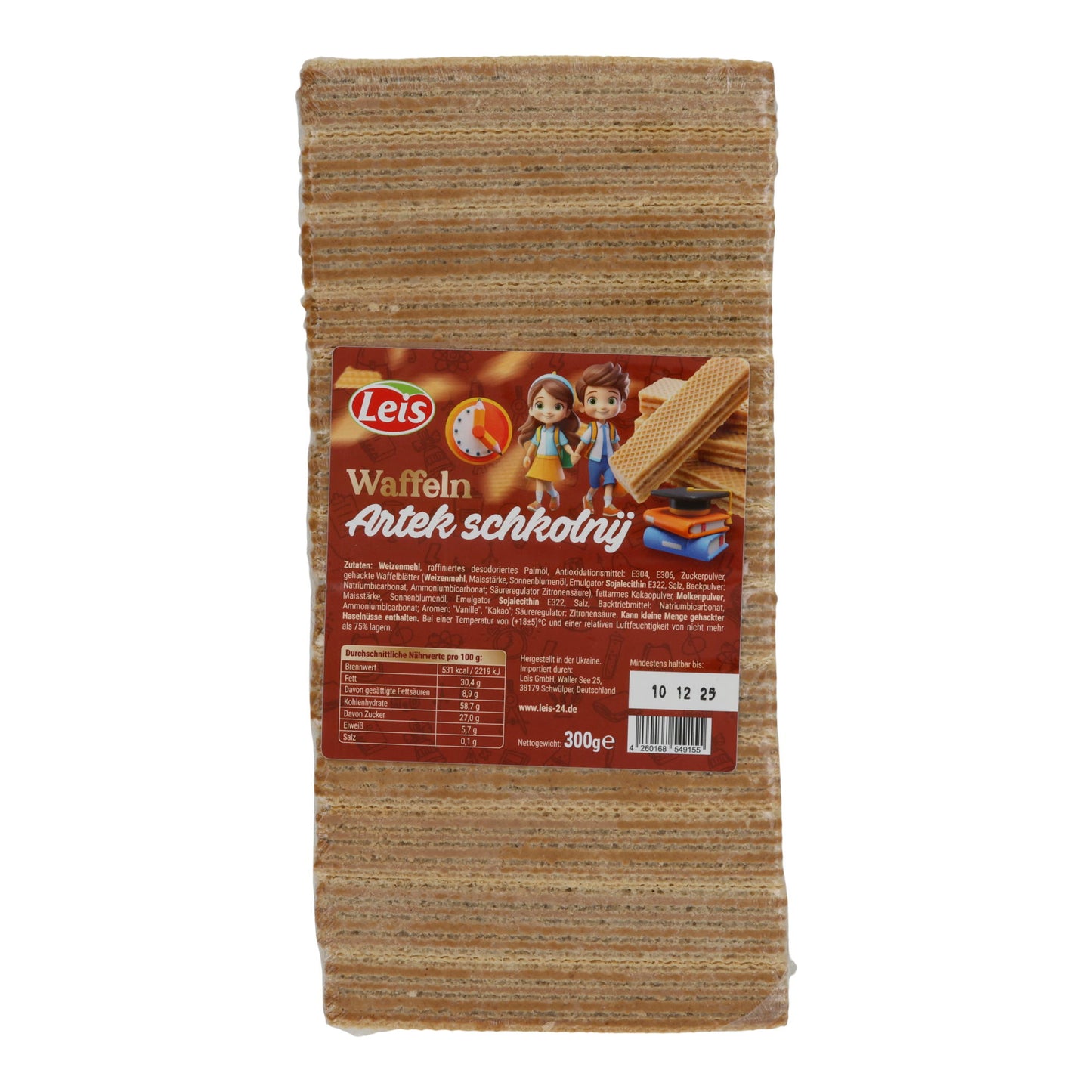 Leis | Waffeln Artek szkolny | Knusprige Waffeln mit Kakaofüllung | 300 g