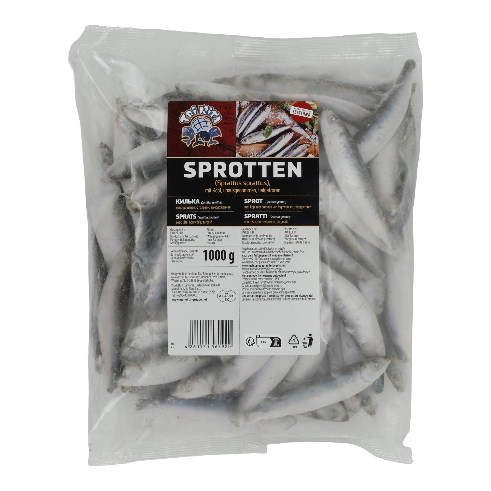 Sprotten Top Fish | Mit Kopf | Ganze, tiefgefroren, Wildfang | 1 kg MONNOLITH