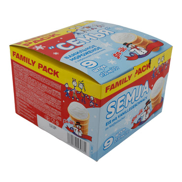 Eis Sn-ik | Vanilleeis „Semja“ | Cremig, Waffelbecher, Familienpackung (9 Stück) | 1170 ml / 675 g MONOLITH