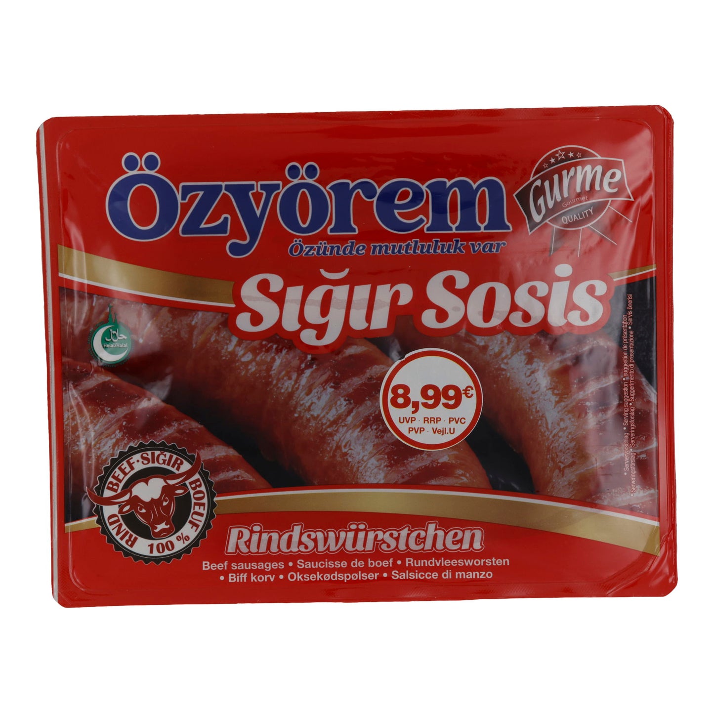 Rindswürstchen Özyörem Sığır Sosis | Kräftige Rindswürstchen | Für vielseitigen Genuss | 800 g