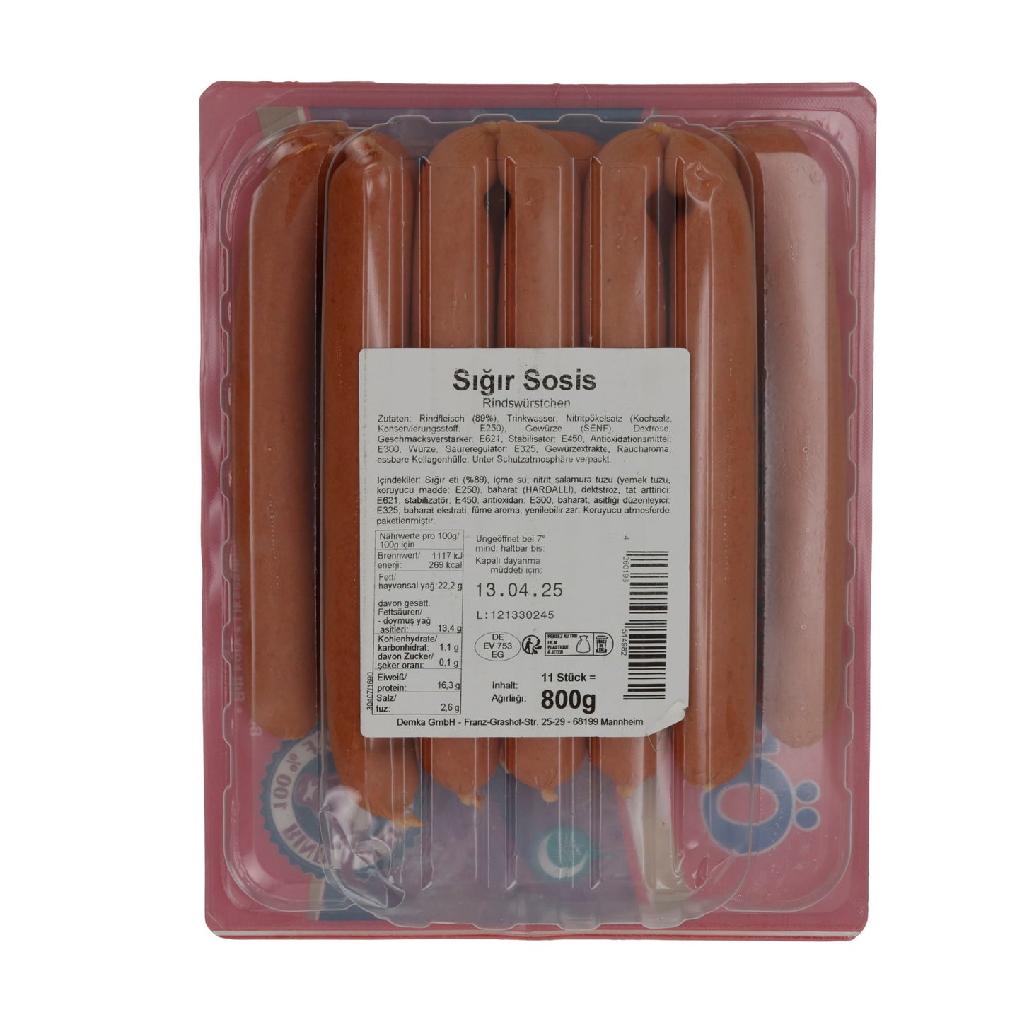 Rindswürstchen Özyörem Sığır Sosis | Kräftige Rindswürstchen | Für vielseitigen Genuss | 800 g