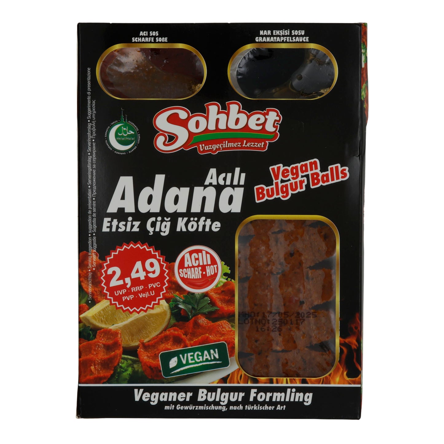 Vegane Bulgur-Bällchen Sohbet Acılı Adana Etsiz Çiğ Köfte | Würzig | Vegane Bulgur-Bällchen nach türkischer Art | 340 g