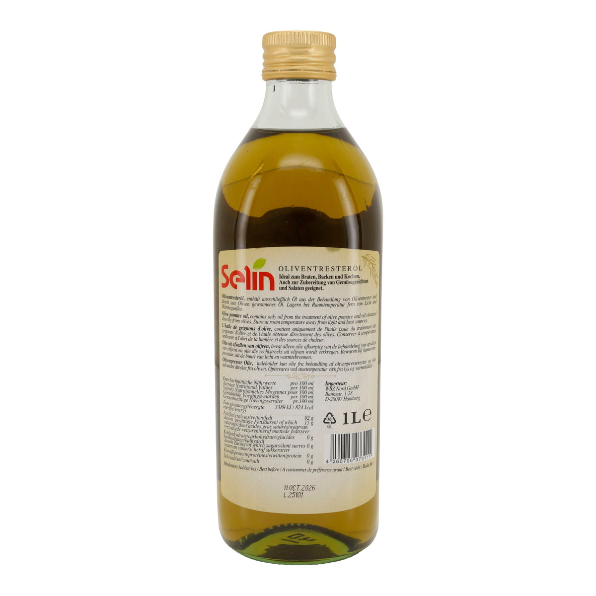 Selin Oliventresteröl | Natives Olivenöl Extra | Erste Güteklasse, hochwertige Qualität aus der Türkei | 1000 ml SELIN