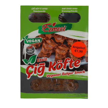 Veganer Bulgur-Snack Ezmeci Etsiz Çiğ Köfte | Veganer Snack | Mit Granatapfelsauce und Tomatensauce | 330 g