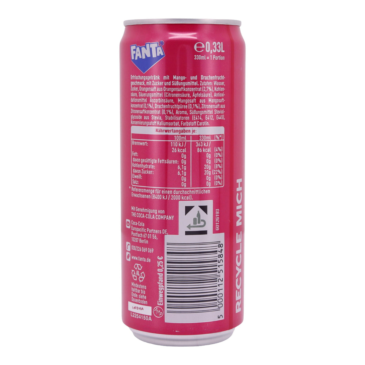 Erfrischungsgetränk Fanta | Mango Dragonfruit | Mit Mango- & Drachenfrucht-Geschmack | 330 ml FANTA