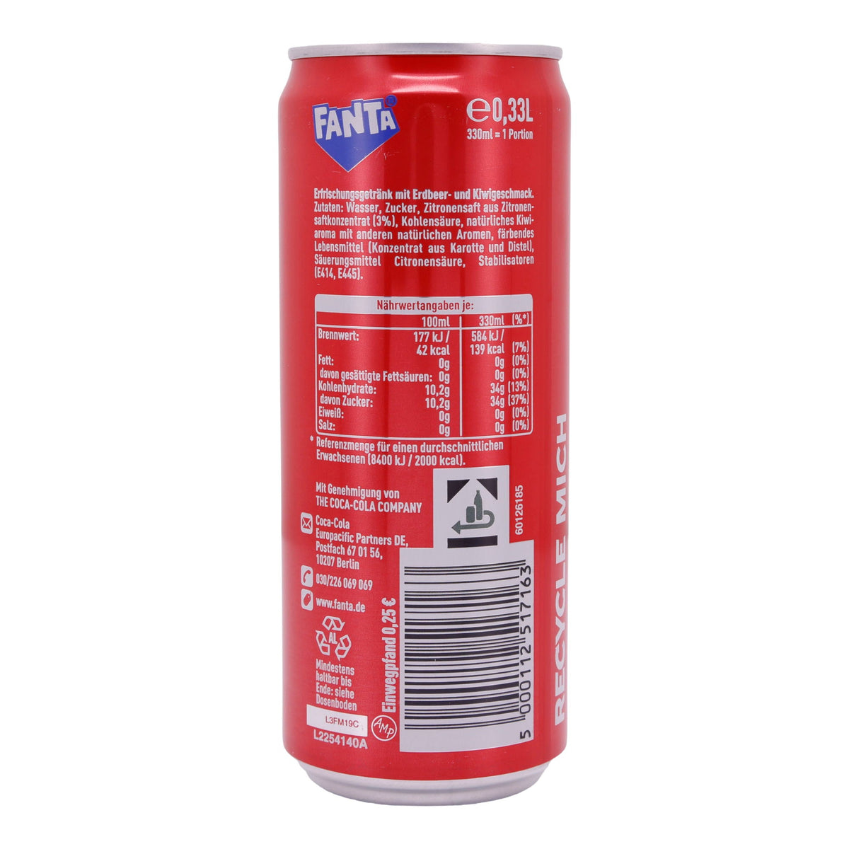 Erfrischungsgetränk Fanta | Strawberry Kiwi | Mit Erdbeer- und Kiwi-Geschmack | 330 ml FANTA