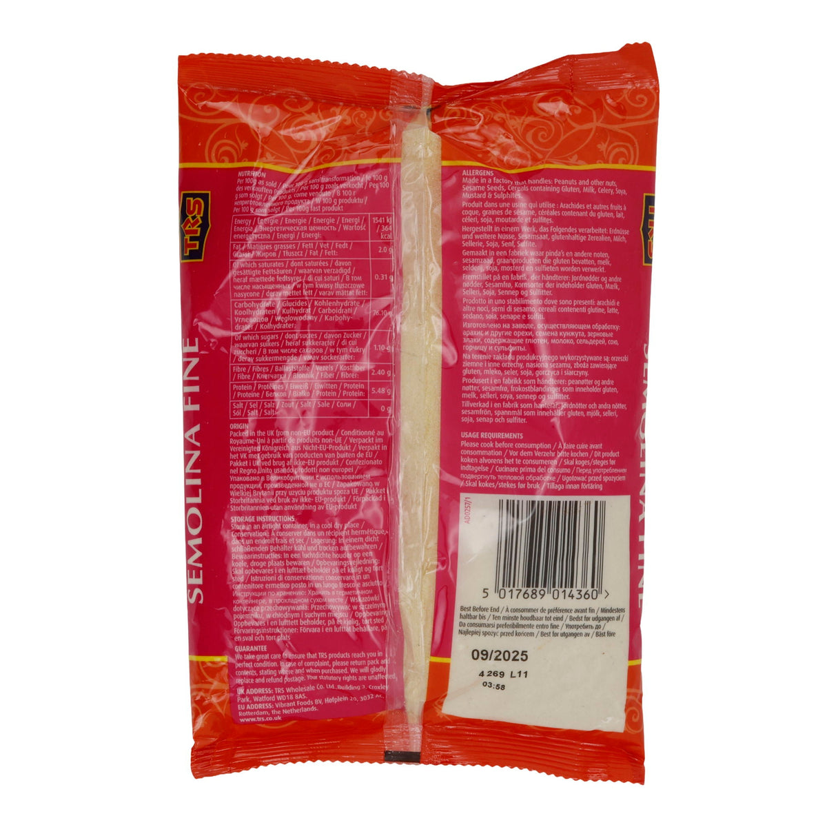 Semolina TRS Semolina Fine | fein gemahlener Hartweizengrieß | Mehl | 500 g Packung |