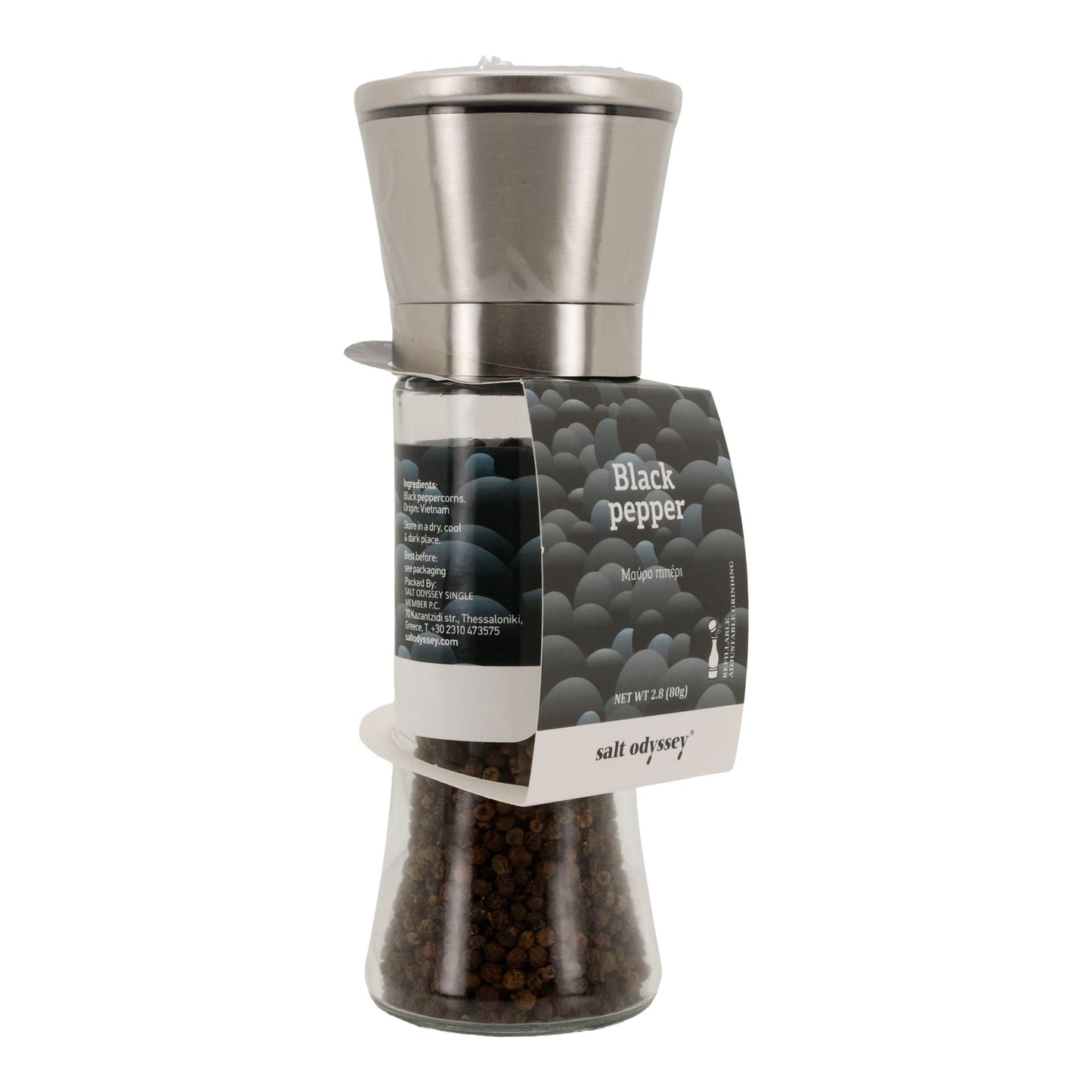 Pfeffermühle Salt Odyssey | Schwarzer Pfeffer ganz | Intensiv aromatisch | 80 g Mühle