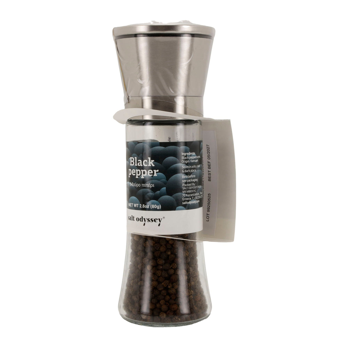 Pfeffermühle Salt Odyssey | Schwarzer Pfeffer ganz | Intensiv aromatisch | 80 g Mühle Odyssey