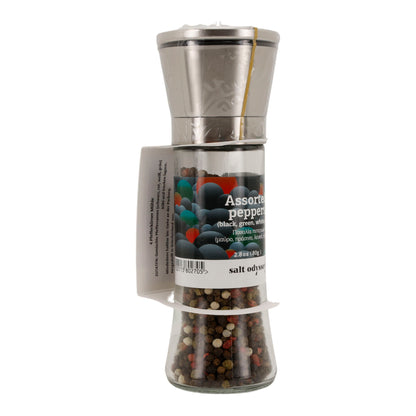 Pfeffermühle Salt Odyssey | Bunte Pfeffermischung | Schwarz, Grün, Weiß, Rot | 80 g Mühle