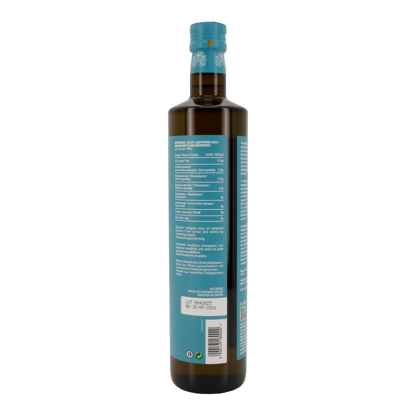 Bio-Olivenöl extra nativ | Nostalgia | Koroneiki Sorte | 750 ml – kaltgepresst, Griechenland, BIO-zertifiziert