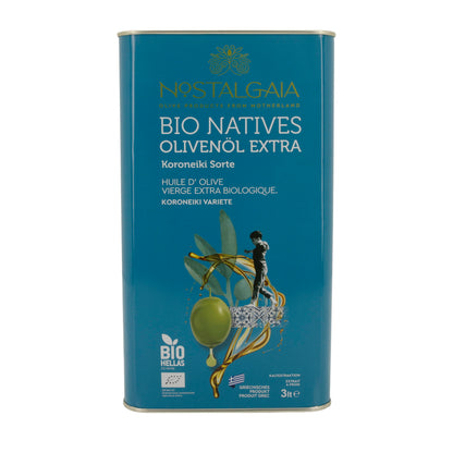 Bio-Olivenöl extra nativ | Nostalgia | Koroneiki Sorte | 3 Liter – kaltgepresst, griechisches Produkt, BIO-zertifiziert