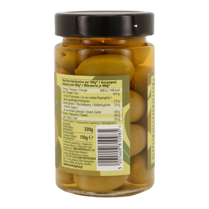 Grüne Oliven Olymp | Ganze Chalkidiki-Oliven mit Kern | Vegan, Glutenfrei, Non-GMO | 320 g Glas