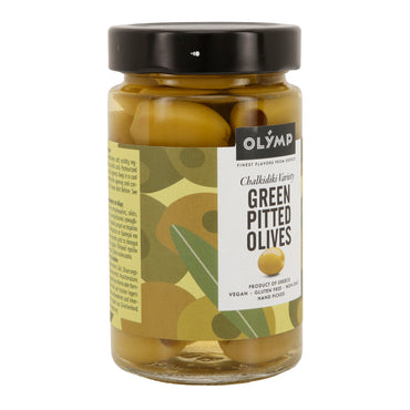 Grüne Oliven Olymp | Chalkidiki entsteint | Vegan, Glutenfrei, Non-GMO | 320 g Glas