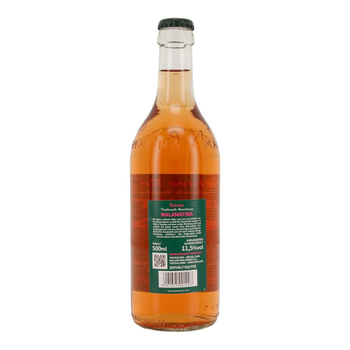 Malamatina Retsina Rosé | Griechischer trockener Roséwein | 11,5 % vol | 500 ml