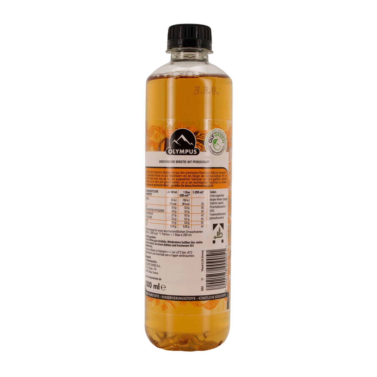 Getränk Olympus | Griechischer Bergtee Pfirsich | ohne Zuckerzusatz, direkt aufgebrüht | 500 ml