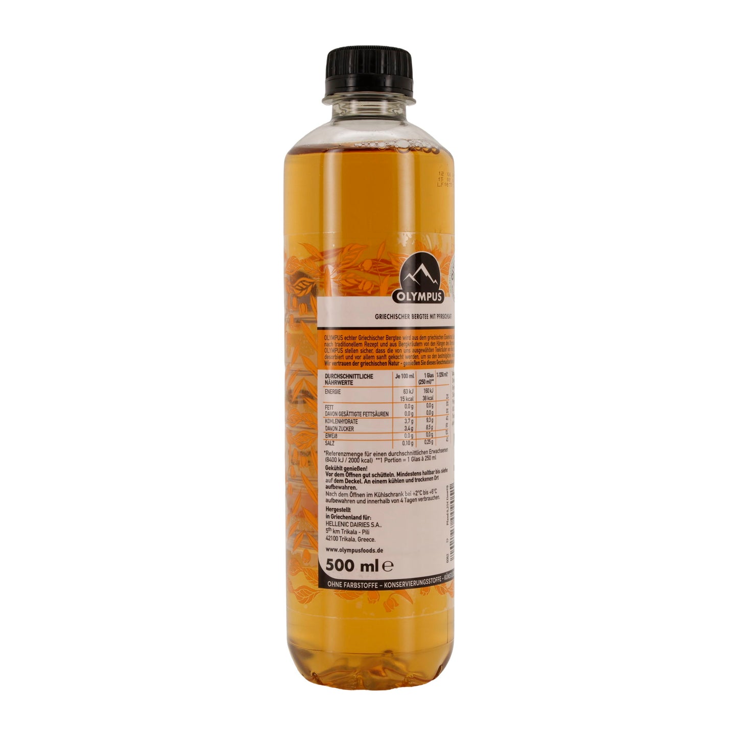 Getränk Olympus | Griechischer Bergtee Pfirsich | ohne Zuckerzusatz, direkt aufgebrüht | 500 ml