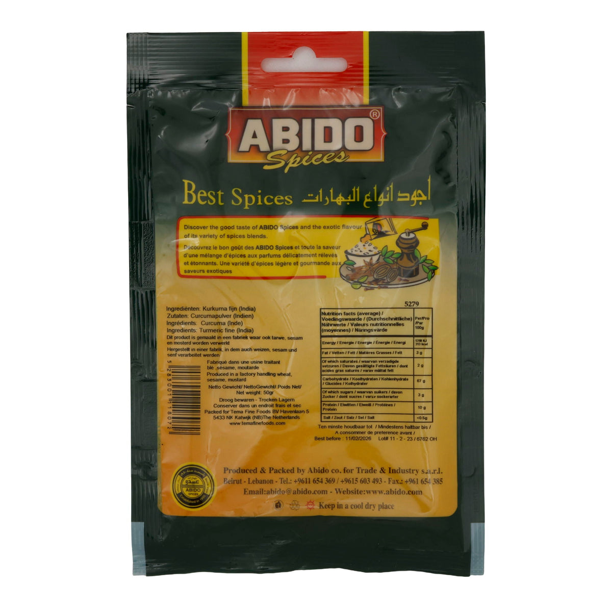 Kurkumapulver Abido | Gewürz | Fein gemahlen, aus dem Libanon | 50 g