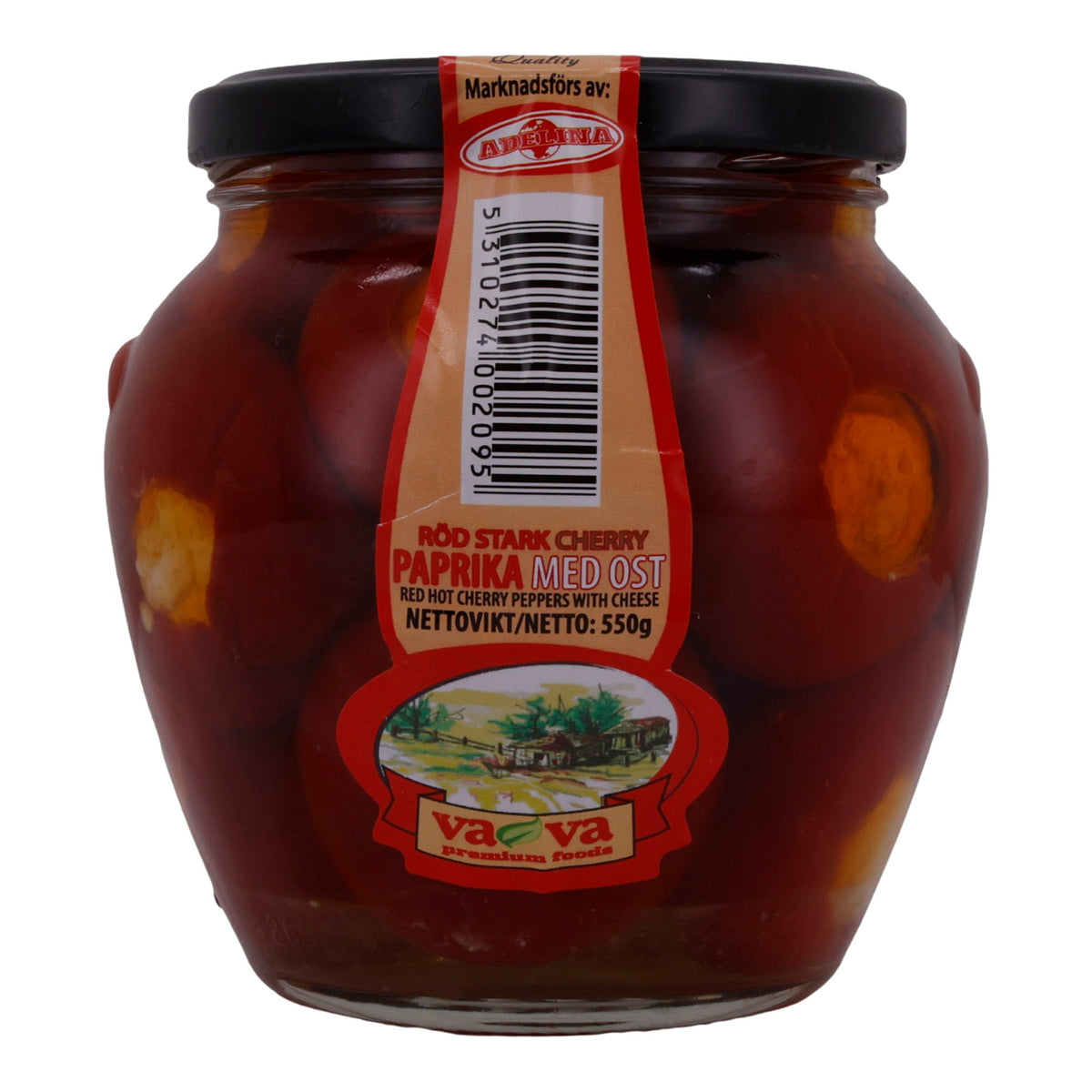 Gefüllte Kirschpaprika Va-Va Premium Foods | Gemüse | Scharf, mit Käse | 550 g ADELINA