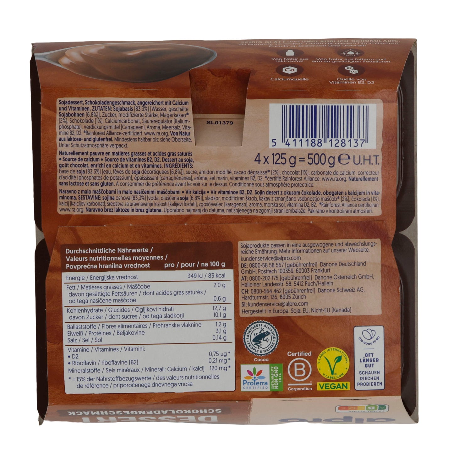 Pudding au chocolat Alpro Dessert | Dessert | Pudding au chocolat végétal sans réfrigération | 500 g (4 x 125 g)