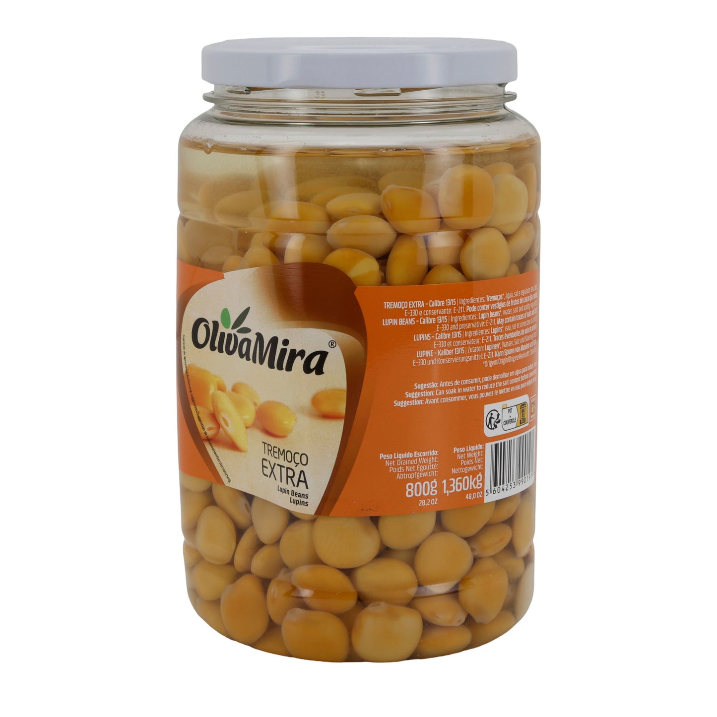 Lupinenbohnen OlivaMira | Tremoço Extra | In Salzlake eingelegt | 1360 g