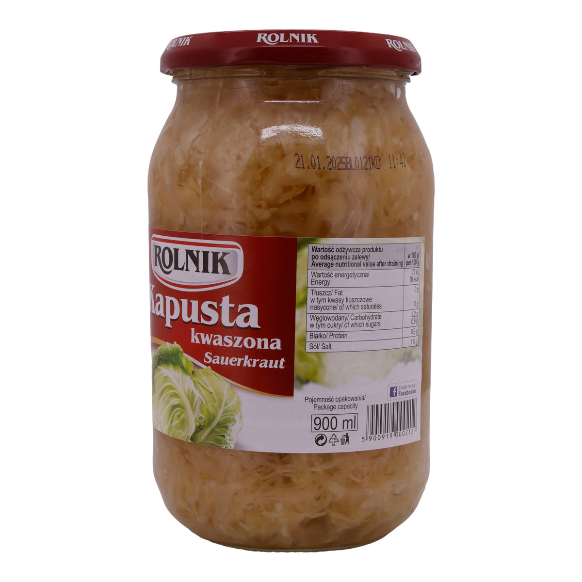 Sauerkraut Rolnik | Frisch und lecker eingelegt | Weißkohl-Spezialität | 500 g ROLNIK