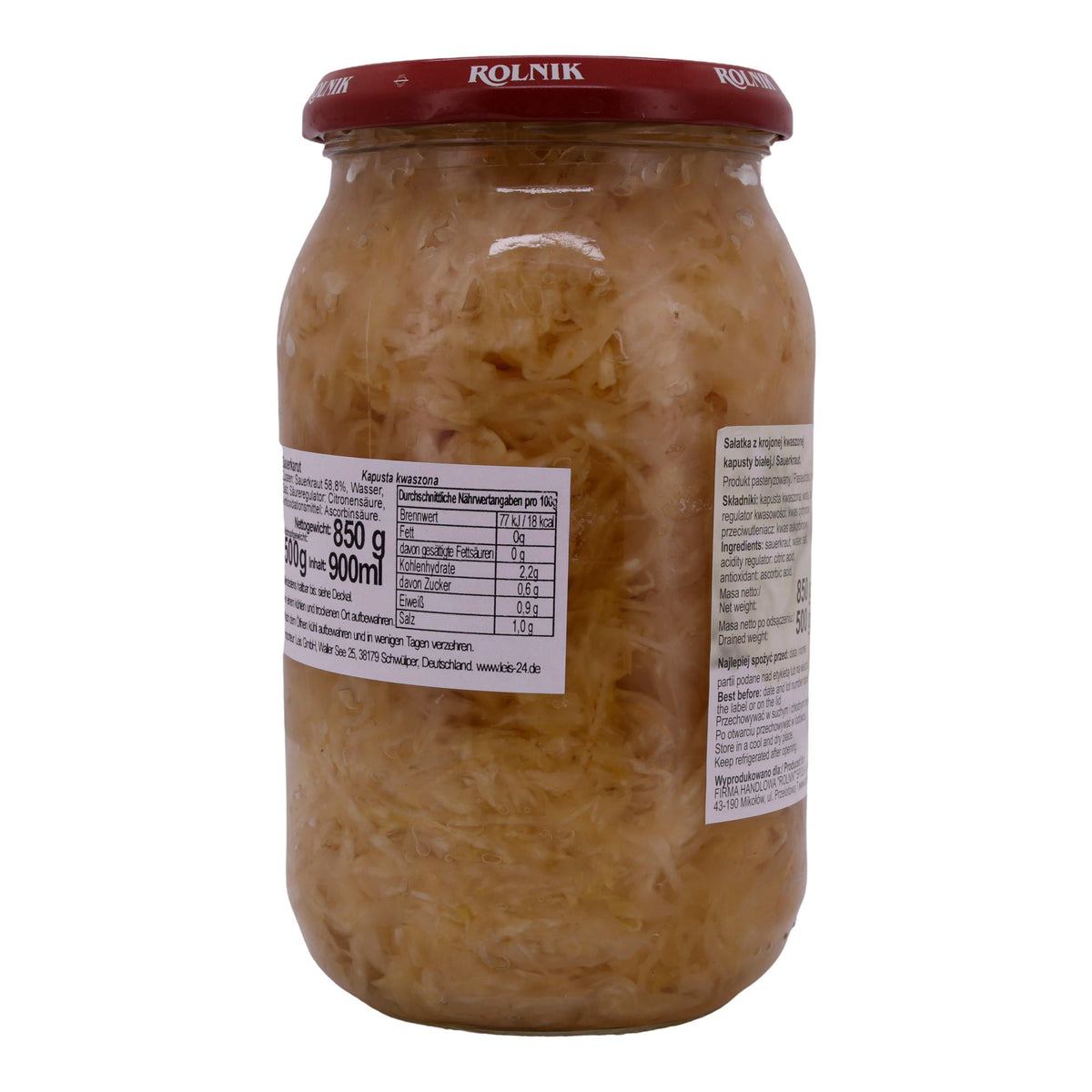 Sauerkraut Rolnik | Frisch und lecker eingelegt | Weißkohl-Spezialität | 500 g ROLNIK