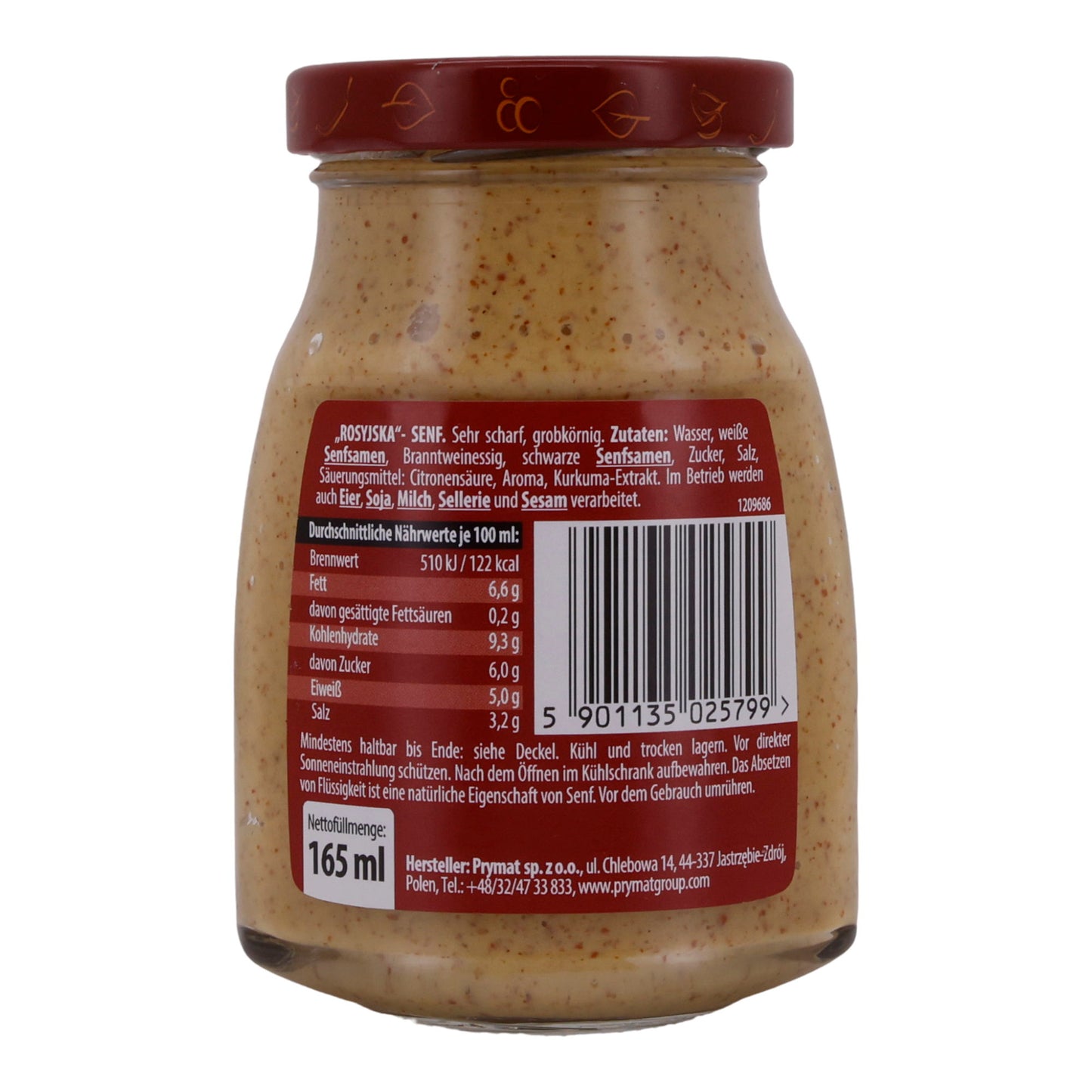 Russische Senf Prymat | Senf | Sehr scharf, grobkörnig | 165ml