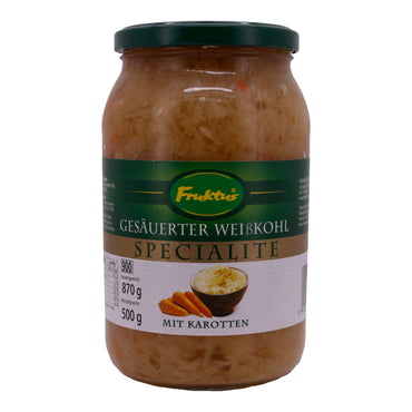 Weißkohl Fruktus | Gesäuert mit Karotten | Spezialität | 870 g Gesamt, 500 g Abtropfgewicht FRUKTUS