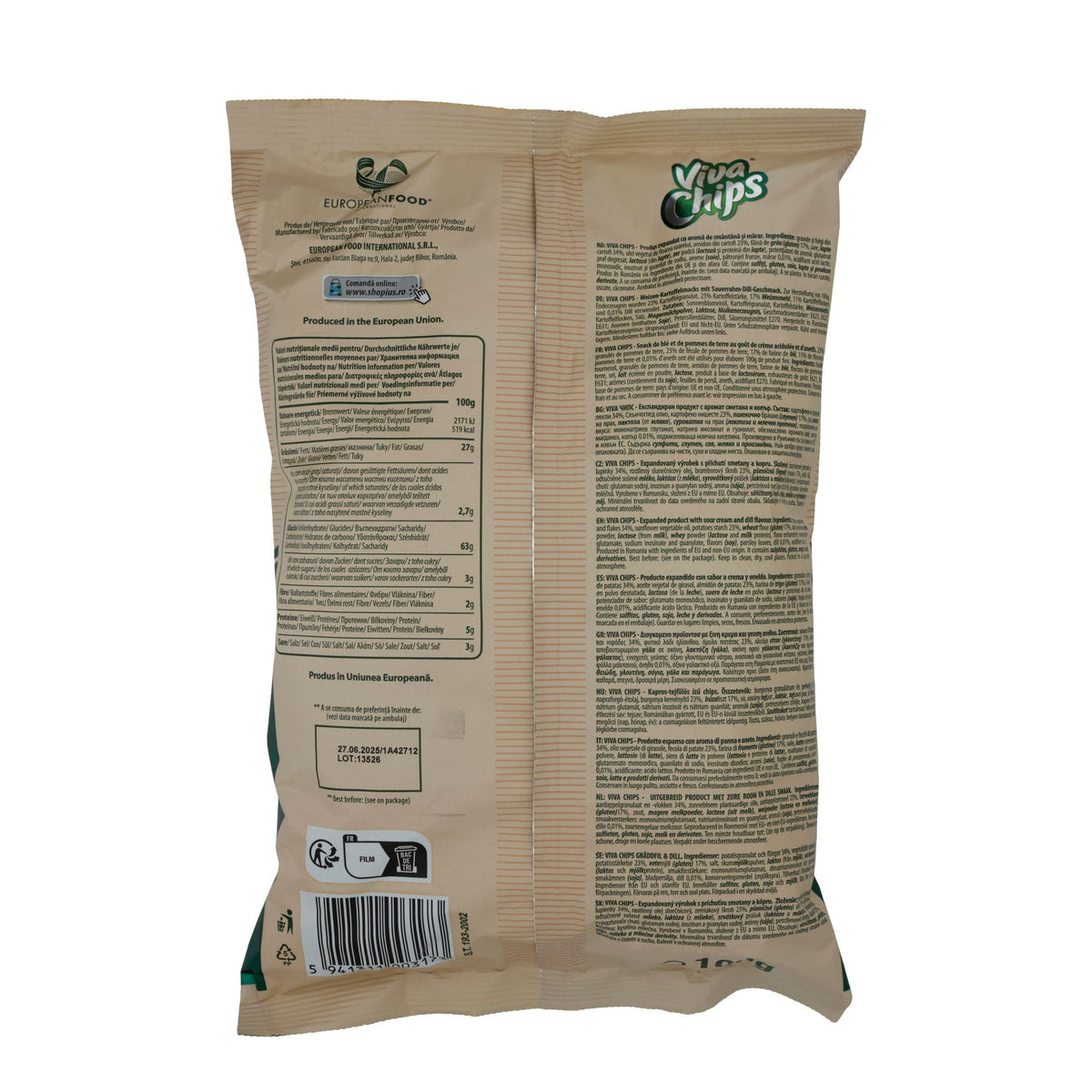 Chips Viva | Sour Cream & Dill Style | Knuspriger Snack mit Sauerrahm-Dill-Geschmack | 100 g VIVA CHIPS