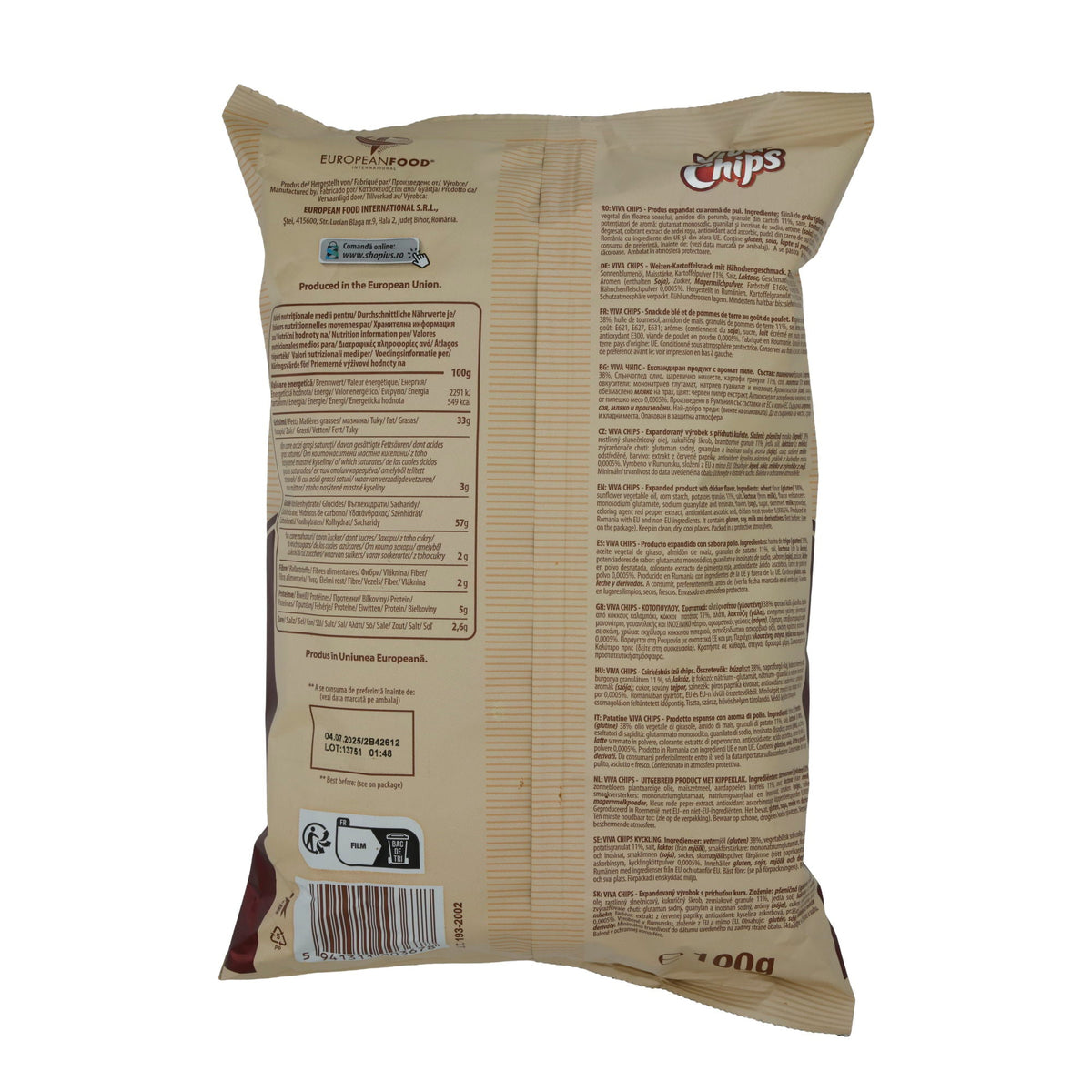 Kartoffelsnacks Viva Chips | Chicken Style | Mit Hähnchenaroma | 100g