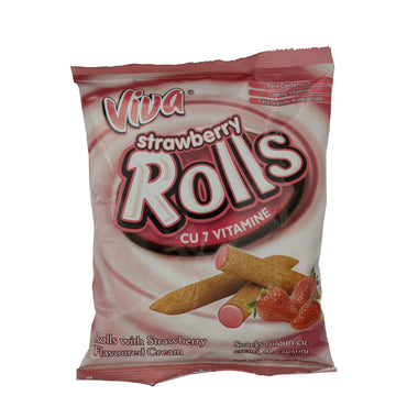 Strawberry Rolls Viva | Knusprige Röllchen | Mit Erdbeer-Creme-Füllung | 100 g VIVA
